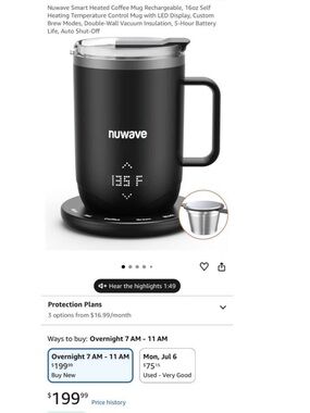 Nuwave Black Smart Heated Coffee Mug - 16oz